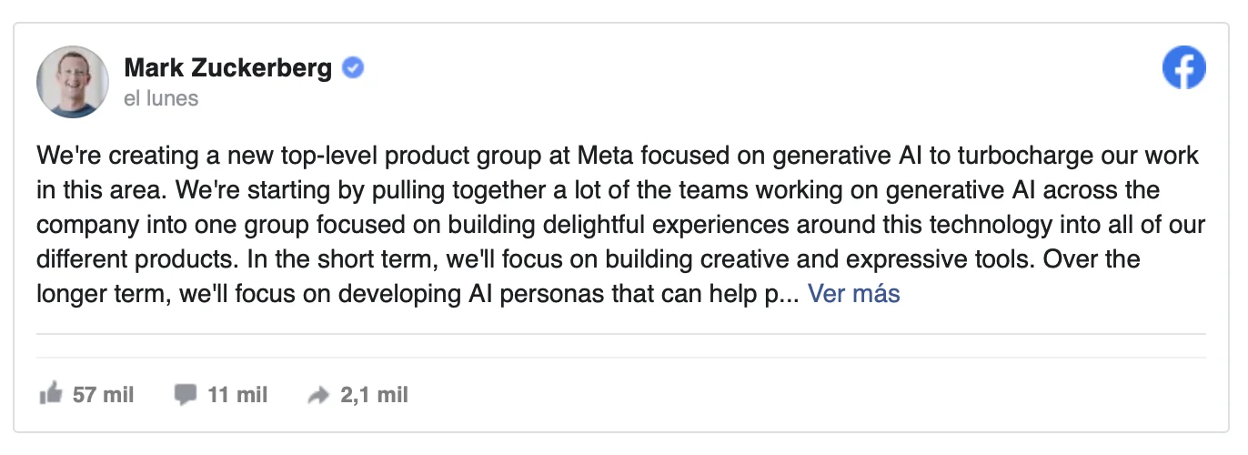 Meta trabaja con IA para crear personas