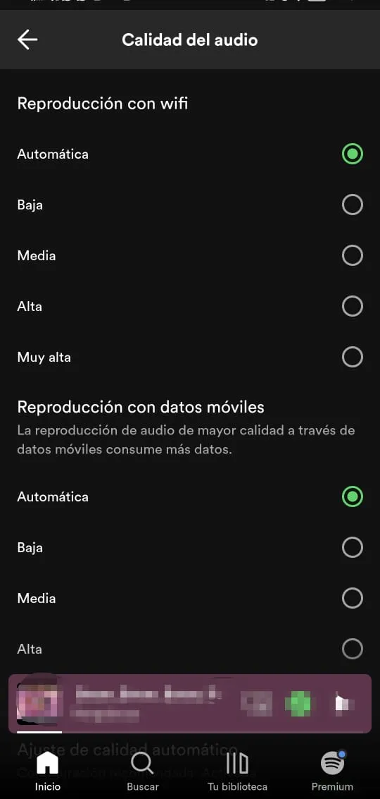 calidad de audio Spotify